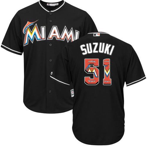 marlins #51 Ichiro Suzuki Black Team Logo Fashion Stitched MLB Jersey